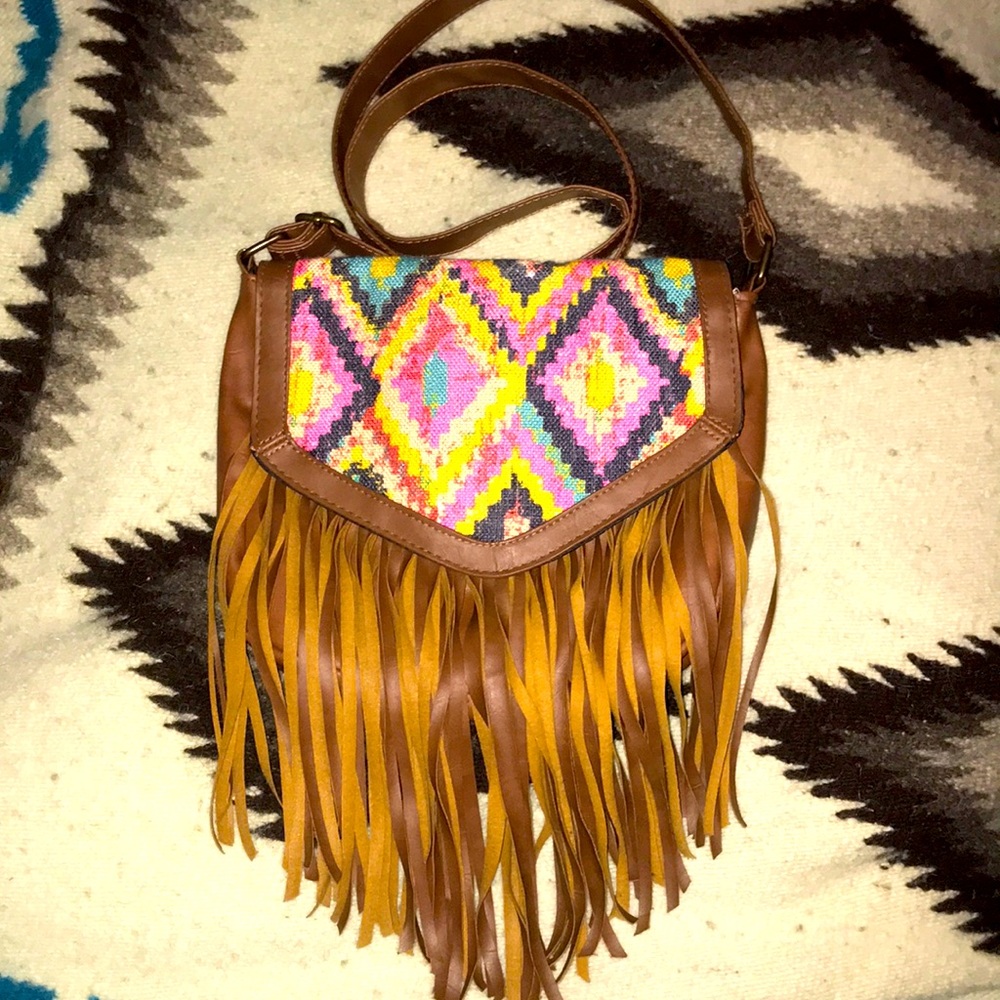 Leather fringe boho bag